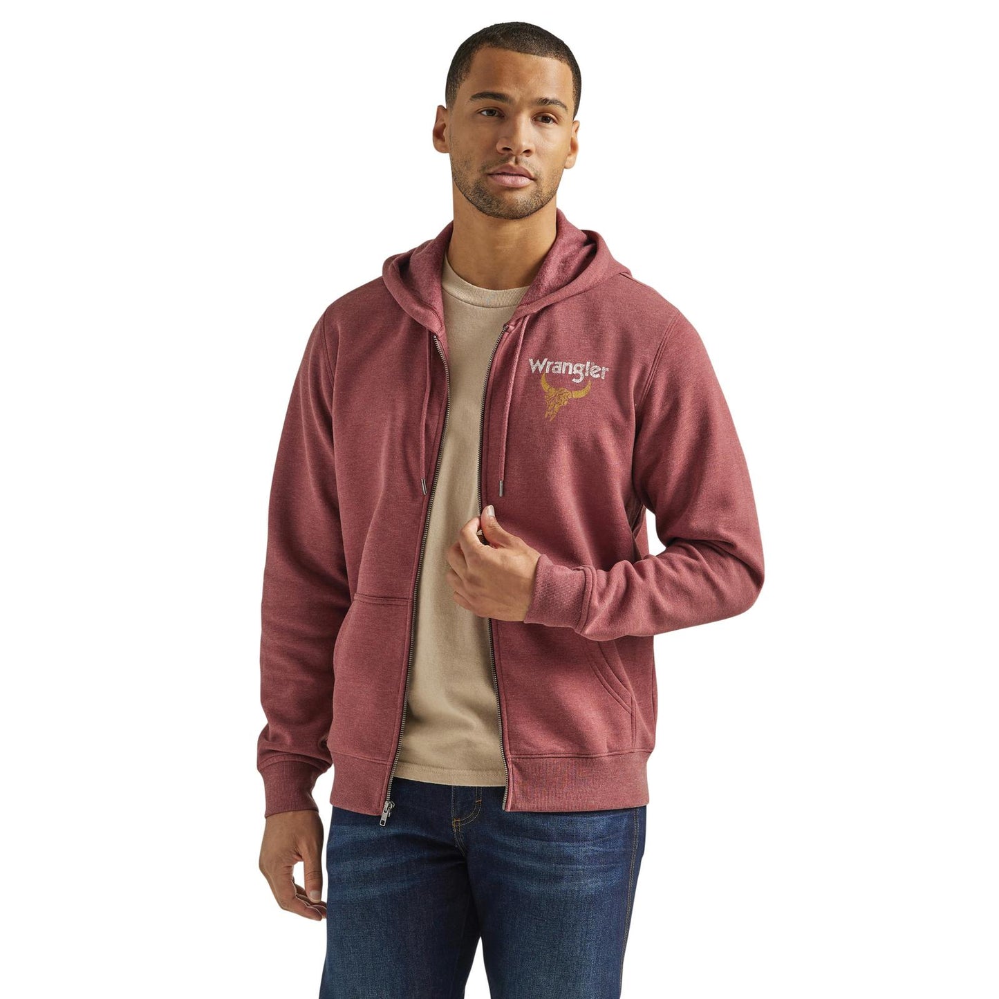 Wrangler® Hoodie Zip Up - Regular Fit - Burgundy- Mens