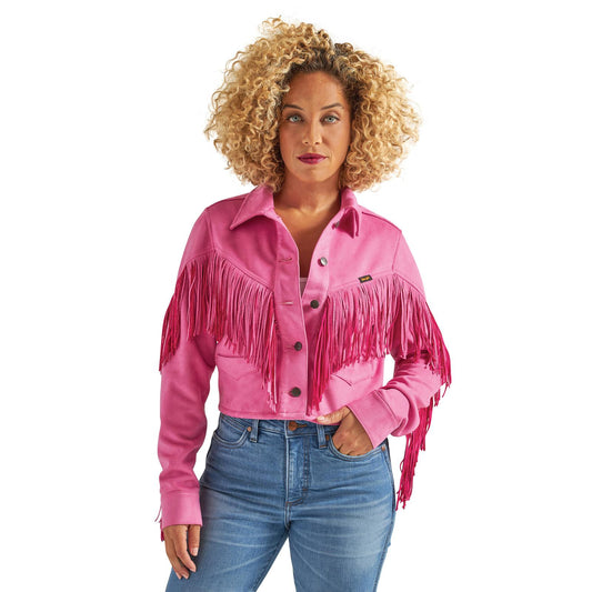 Wrangler Retro Party Crop Fringe Jacket- Hot Pink