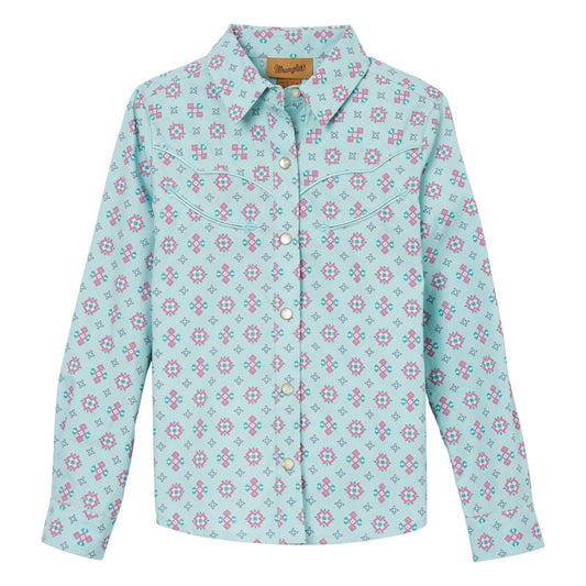 Girls Western Snap Shirt- Light Blue