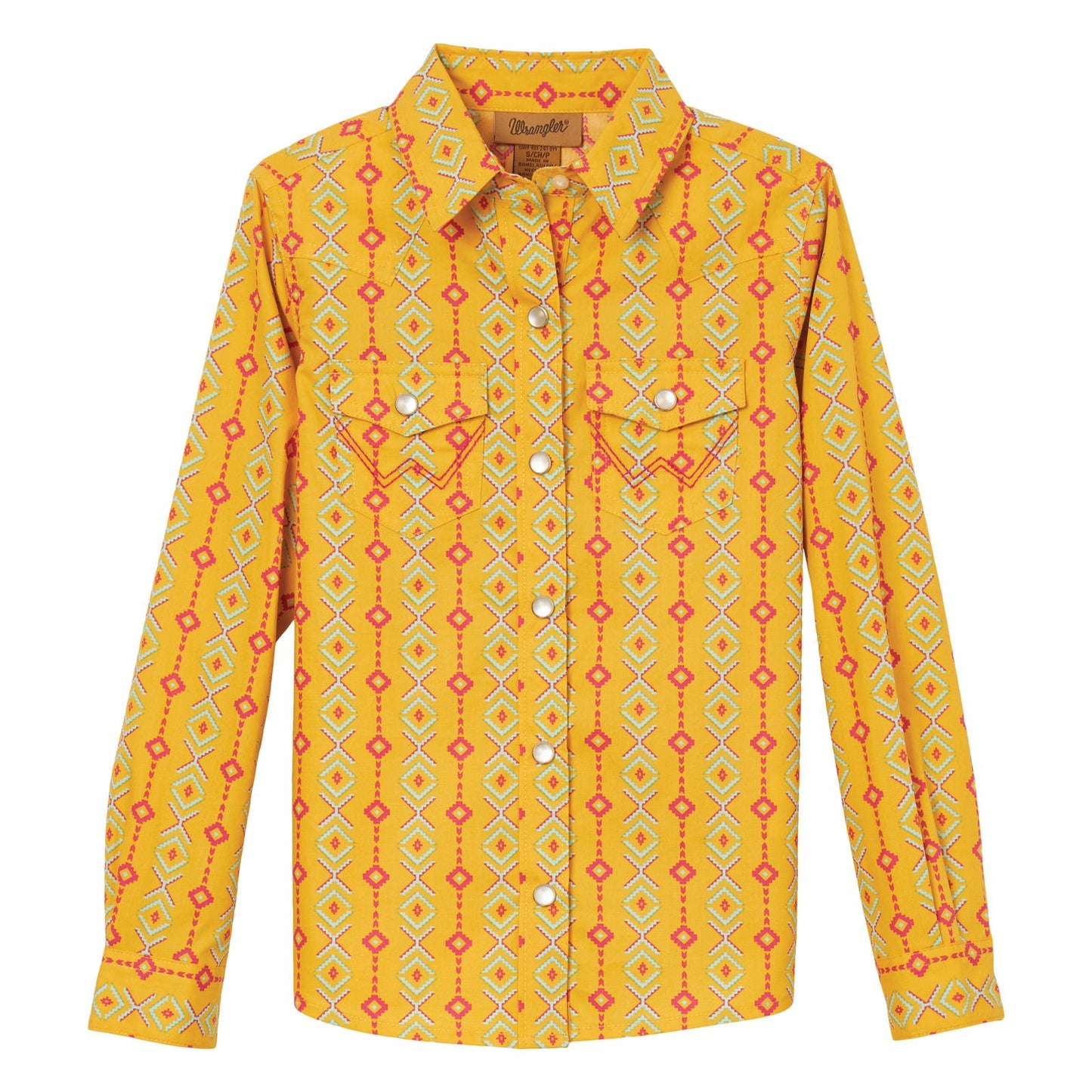 Girls Western Snap Shirt- Yellow Multi