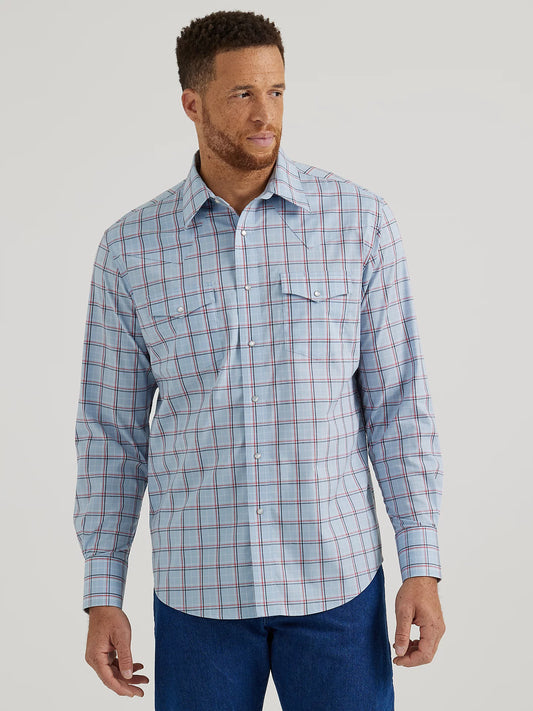 Wrangler Wrinkle Resist Lng Sleeve Snap Shirt- Mens- Blue