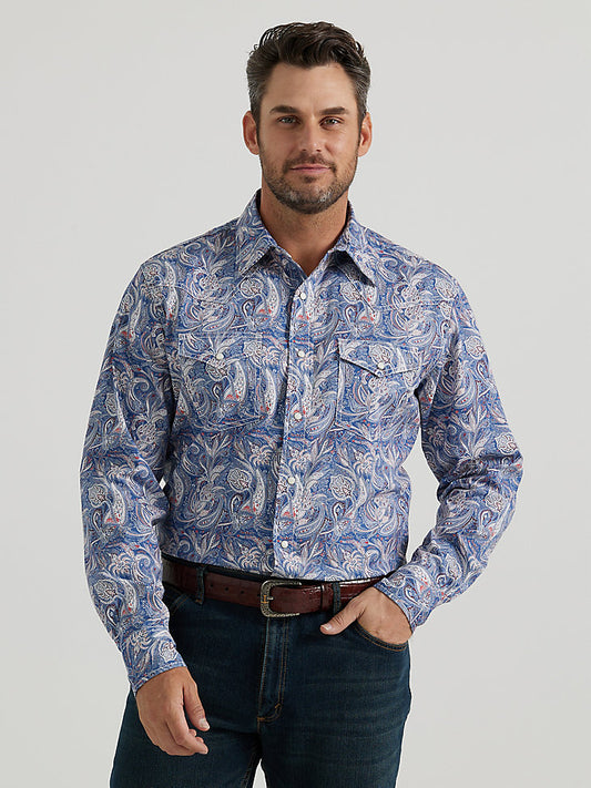 Men's 20X® Competition Advanced Comfort Long Sleeve Two Pocket Western Snap Shirt - DAMASK BLUE