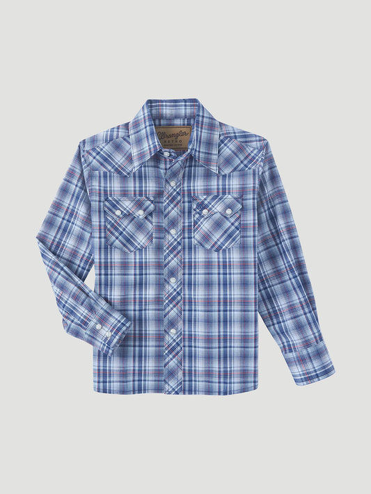 Boy's Wrangler Retro® Western Snap Shirt - OLE BLUE PLAID