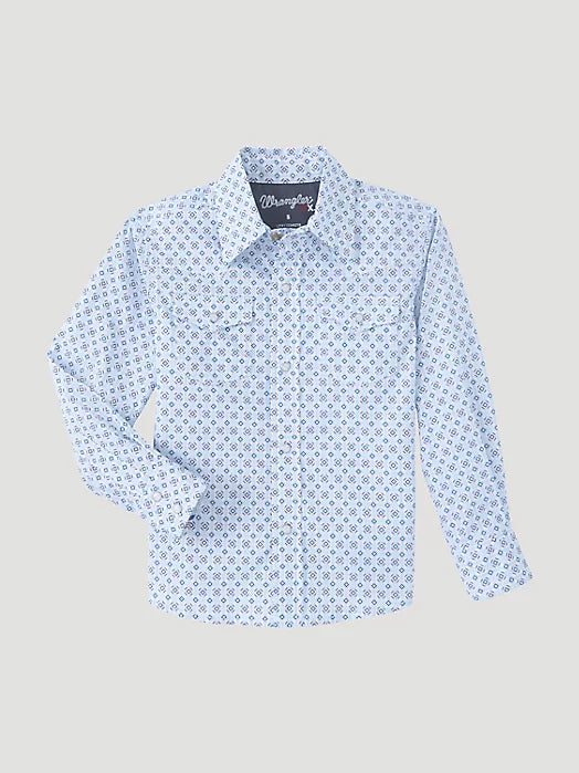 Boy's Wrangler 20X® Advanced Comfort Western Snap Shirt - BLUE VIBES