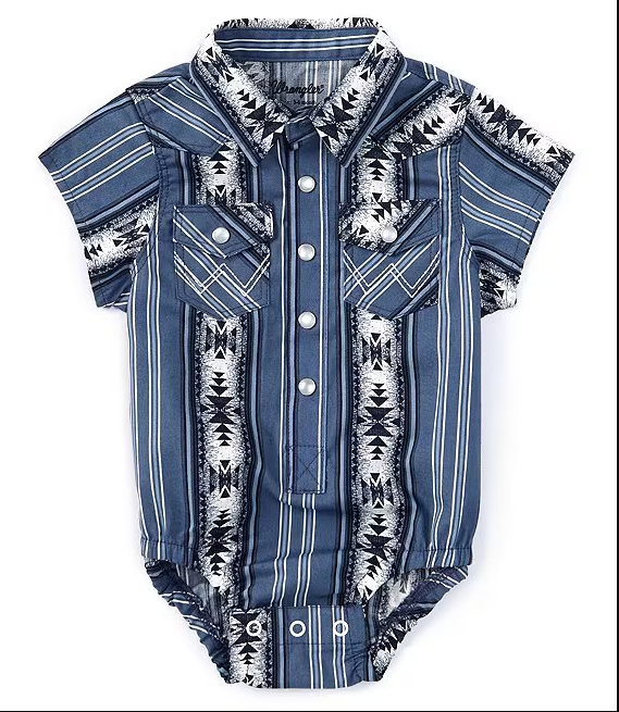 Baby Boy's CHECOTAH® Short Sleeve Western Snap Onesie -RIVER NAVY