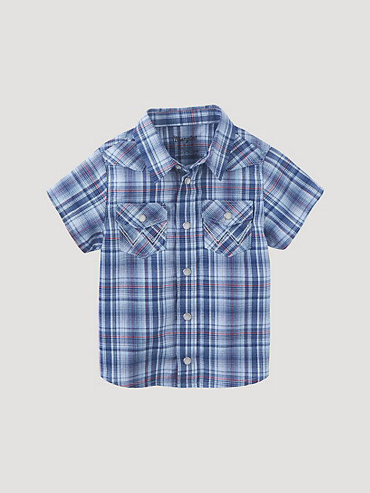 Baby Boy's Short Sleeve Western Snap Shirt - OLE BLUE PLAID