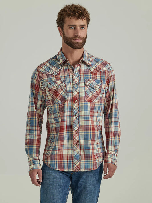 Men's Wrangler Retro® Premium Long Sleeve Western Snap Plaid Shirt in America