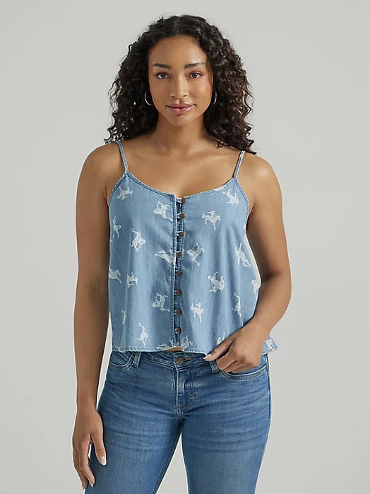 WOMEN'S WRANGLER Button Front Cami - Cowgirl/Chambray Blue