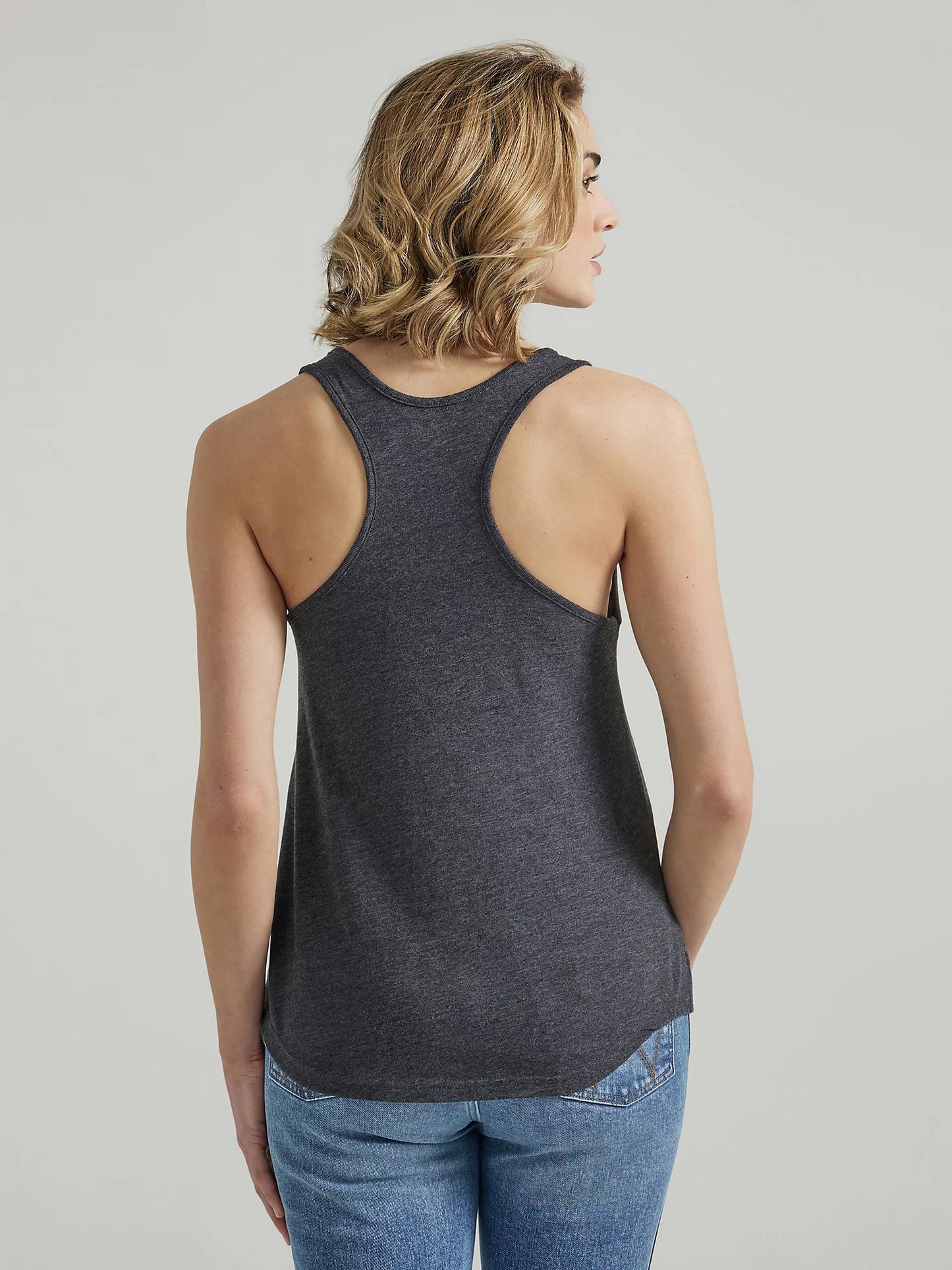 WOMEN'S WRANGLER SWOOPING EAGLE RACERBACK TANK IN CAVIAR HEATHER