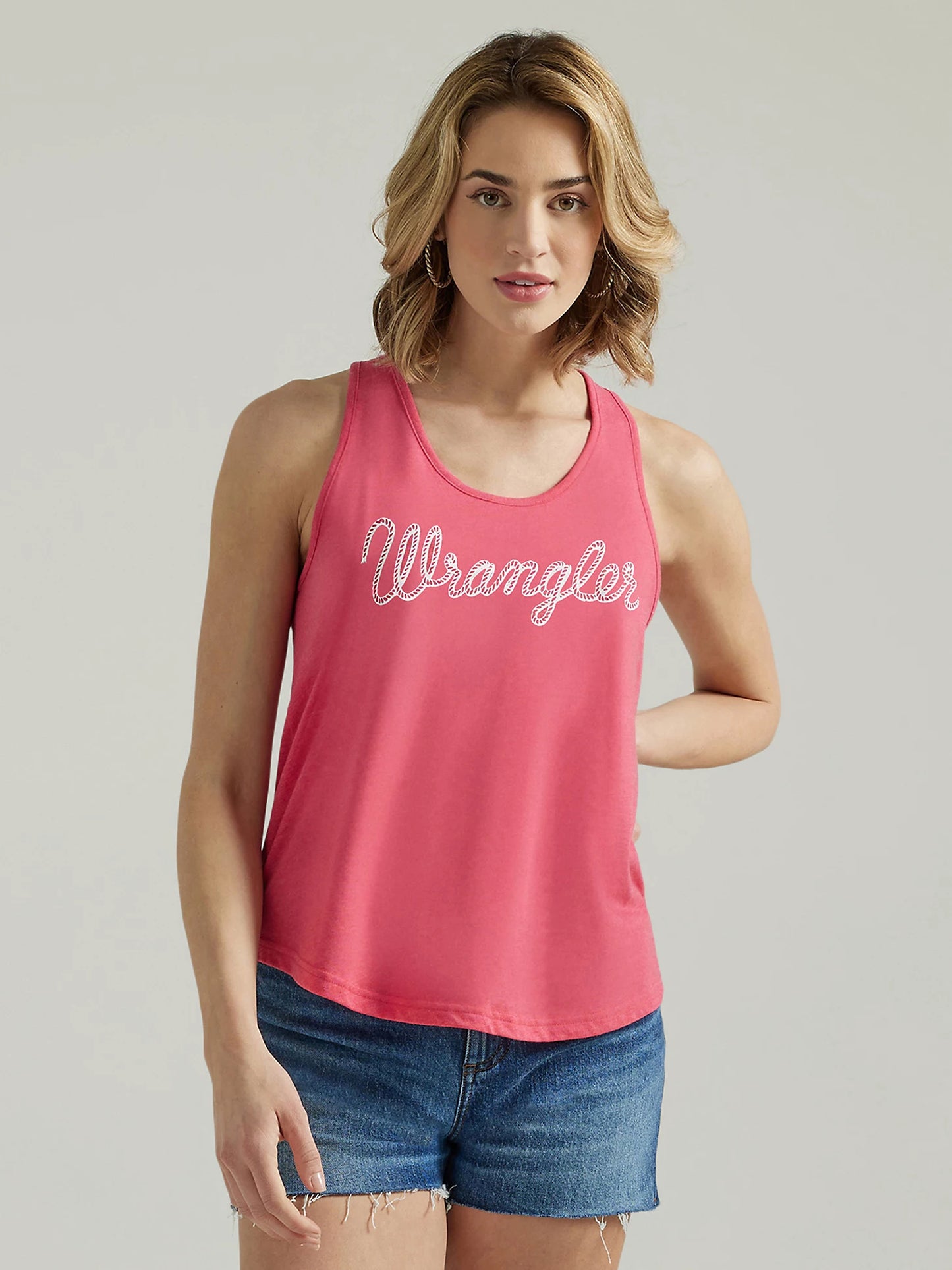 WOMEN'S WRANGLER RETRO ROPE LOGO RACERBACK TANK IN RED HEATHER