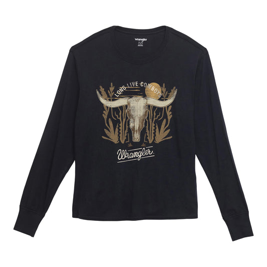 Women's Wrangler Steer Skull TShirt- Long Sleeve- Dark Navy