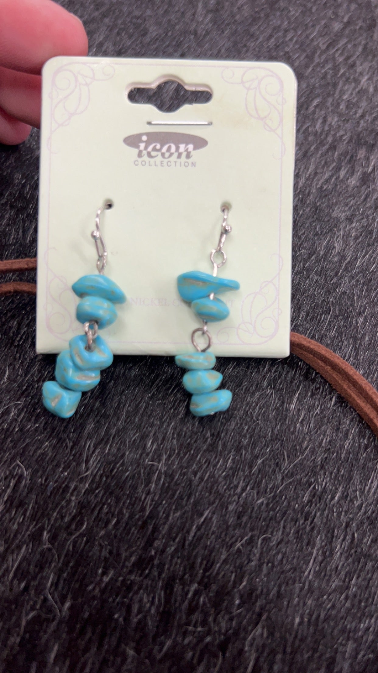 TURQUOISE SAN ANTONIO FALLS CONCHO CORD NECKLACE AND EARRING SET