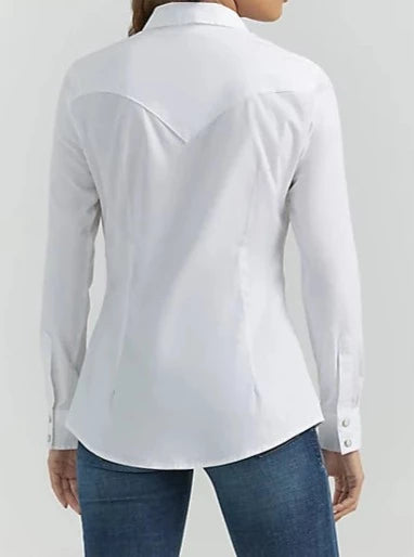 Wrangler Western Snap Shirt- Womens Long Sleeve White