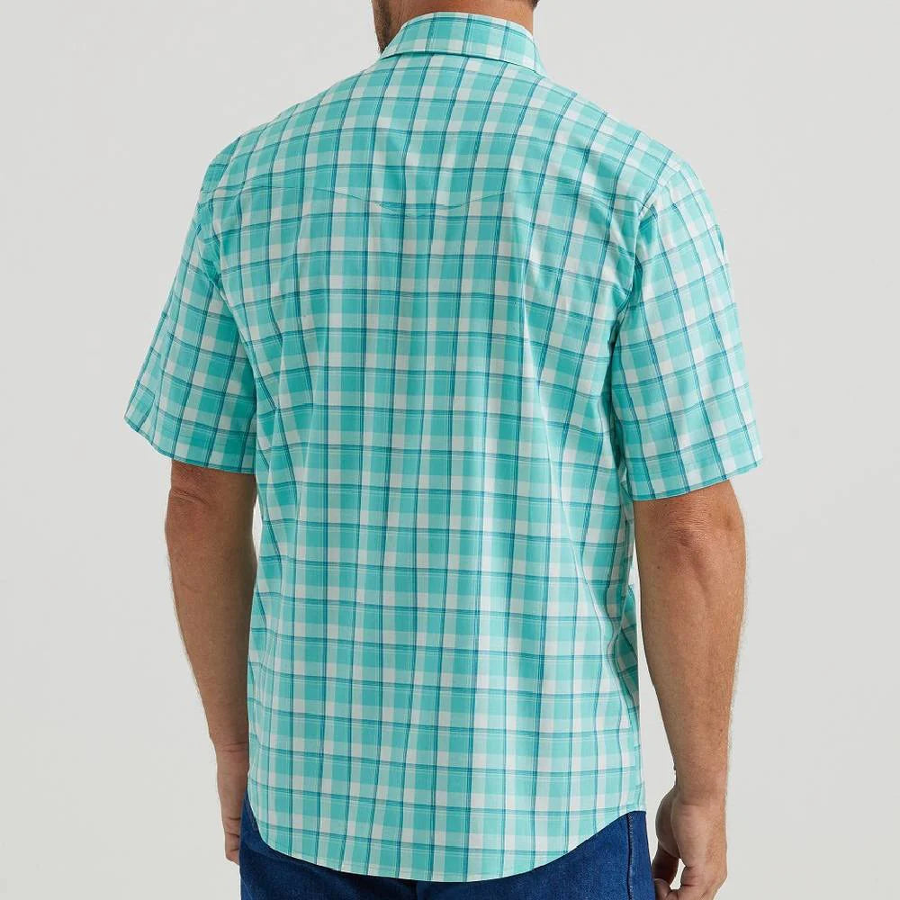 Wrangler Mens Wrinkle Resistant Short Sleeve - Aqua Plaid