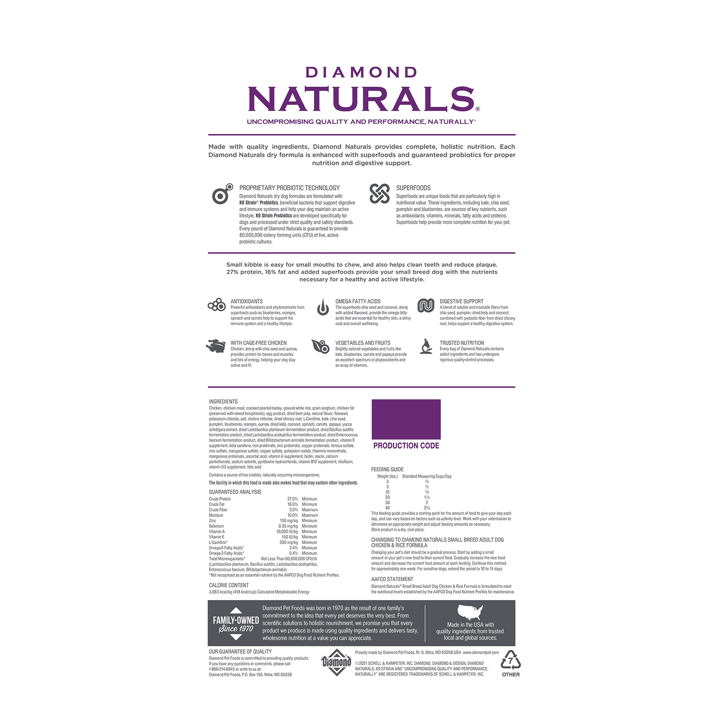 Diamond Naturals Dog Food- Small Breed Adult Chicken&Rice