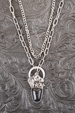 PROSPECT PARK BLACK SILVERTONE HORSE NECKLACE