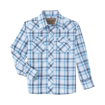 Boy's Wrangler Retro® Long Sleeve Western Snap Shirt - BLUE STRIPE