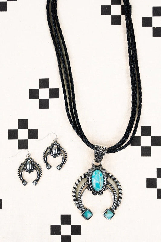 TURQUOISE NAJA SILVERTONE MULTI-CORD NECKLACE AND EARRING SET