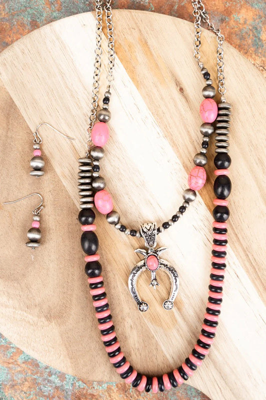 EMPORIA PINK NAJA LAYERED NECKLACE AND EARRINGS SET