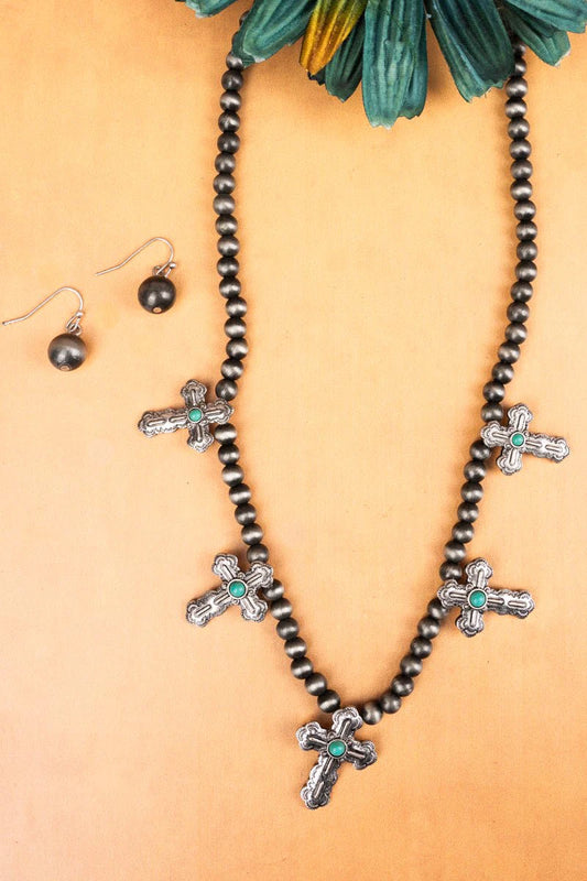 SILVER RIVER TURQUOISE NAJA NECKLACE AND EARRING SET