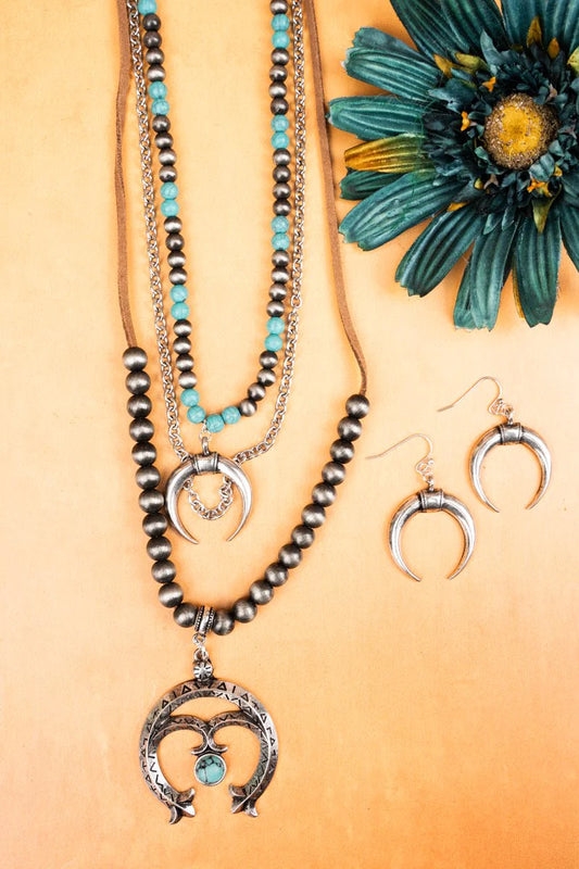 SILVERPEAK TURQUOISE NAJA LAYERED NECKLACE AND EARRING SET