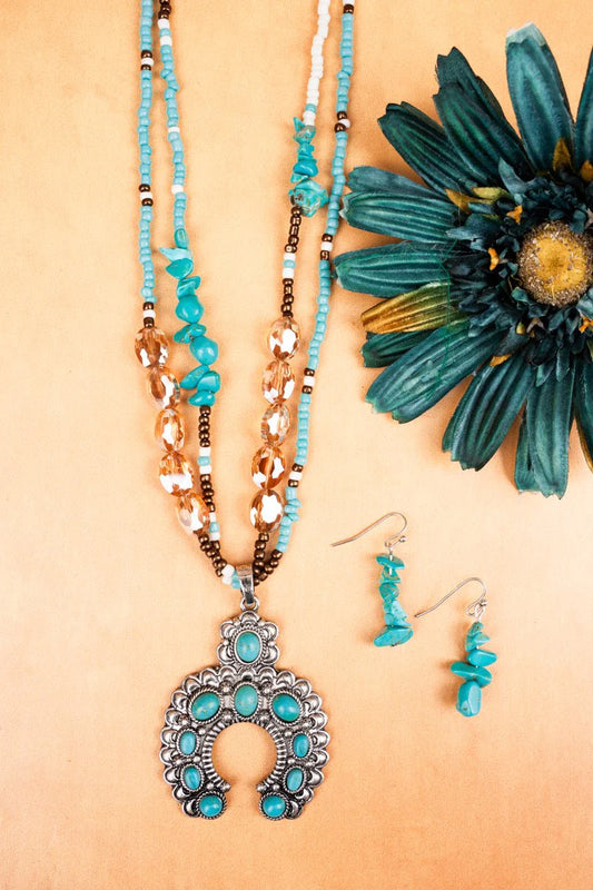 TURQUOISE BOSLER NAJA BEADED NECKLACE AND EARRING SET