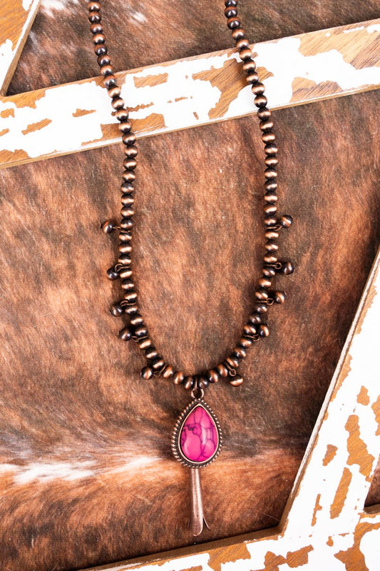 PINK BURNISHED COPPERTONE KILGORE SQUASH BLOSSOM NECKLACE