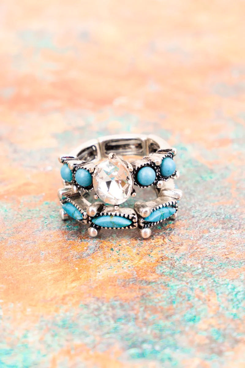 VIOLA JOELLE CRYSTAL AND TURQUOISE RING SET